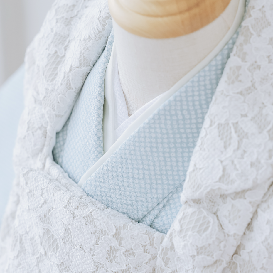 七五三用ブルーの着物とレースの被布