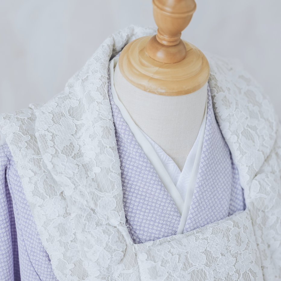 七五三用パープルの着物とレースの被布