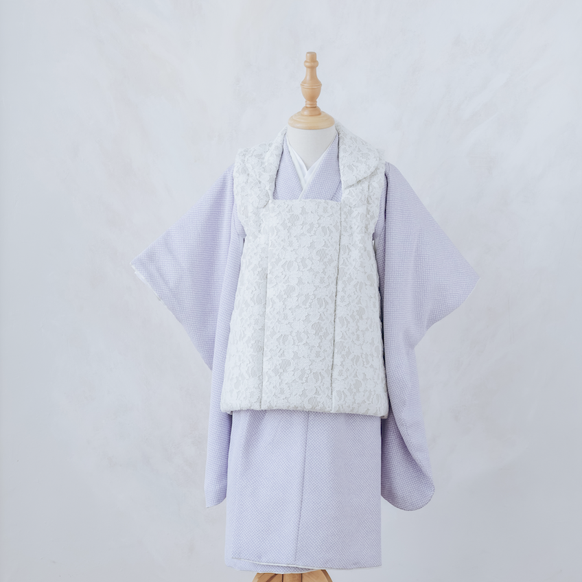 七五三用パープルの着物とレースの被布