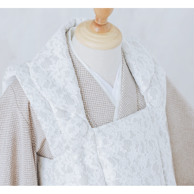 七五三用ブラウンの着物とレースの被布